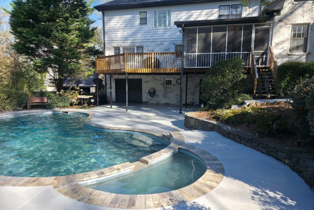 Pool deck resurfacing finish options on concrete